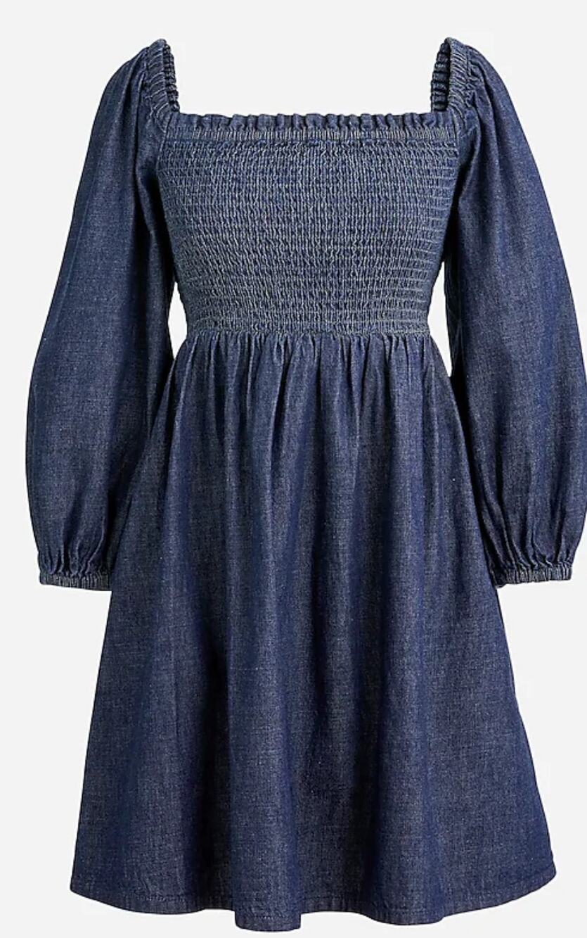 J. Crew Smocked Puff-Sleeve Dress Denim Chambray Blue Size XXS NEW